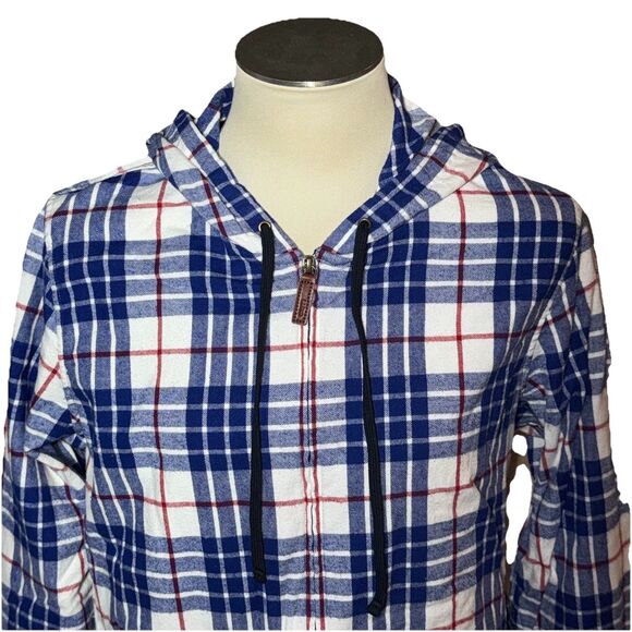 L.L. Bean Jacket Shacket Flannel Plaid Hoodie Sweater Relaxed Fit Women’s Size L - Picture 2 of 14